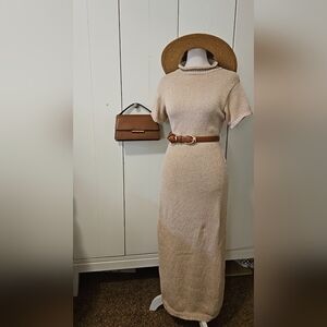 Le Lis Beige Knit Maxi Dress with Belt
